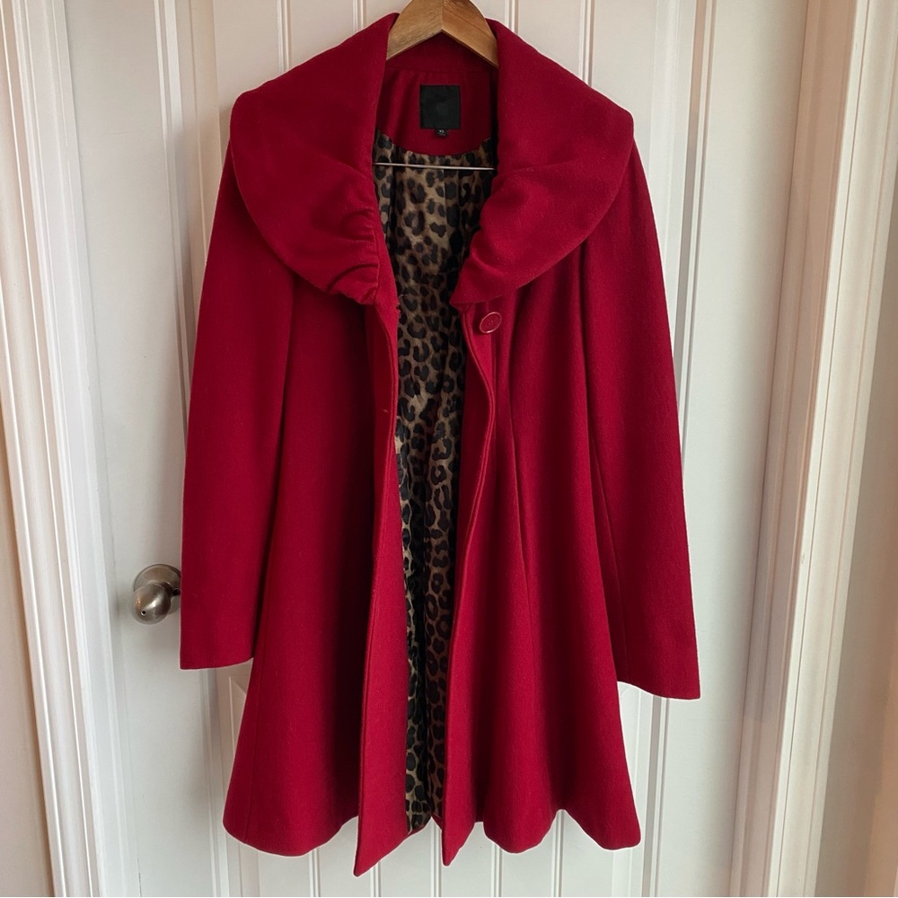 Vintage Express Red Wool Coat Huge Ruffle Collar XS